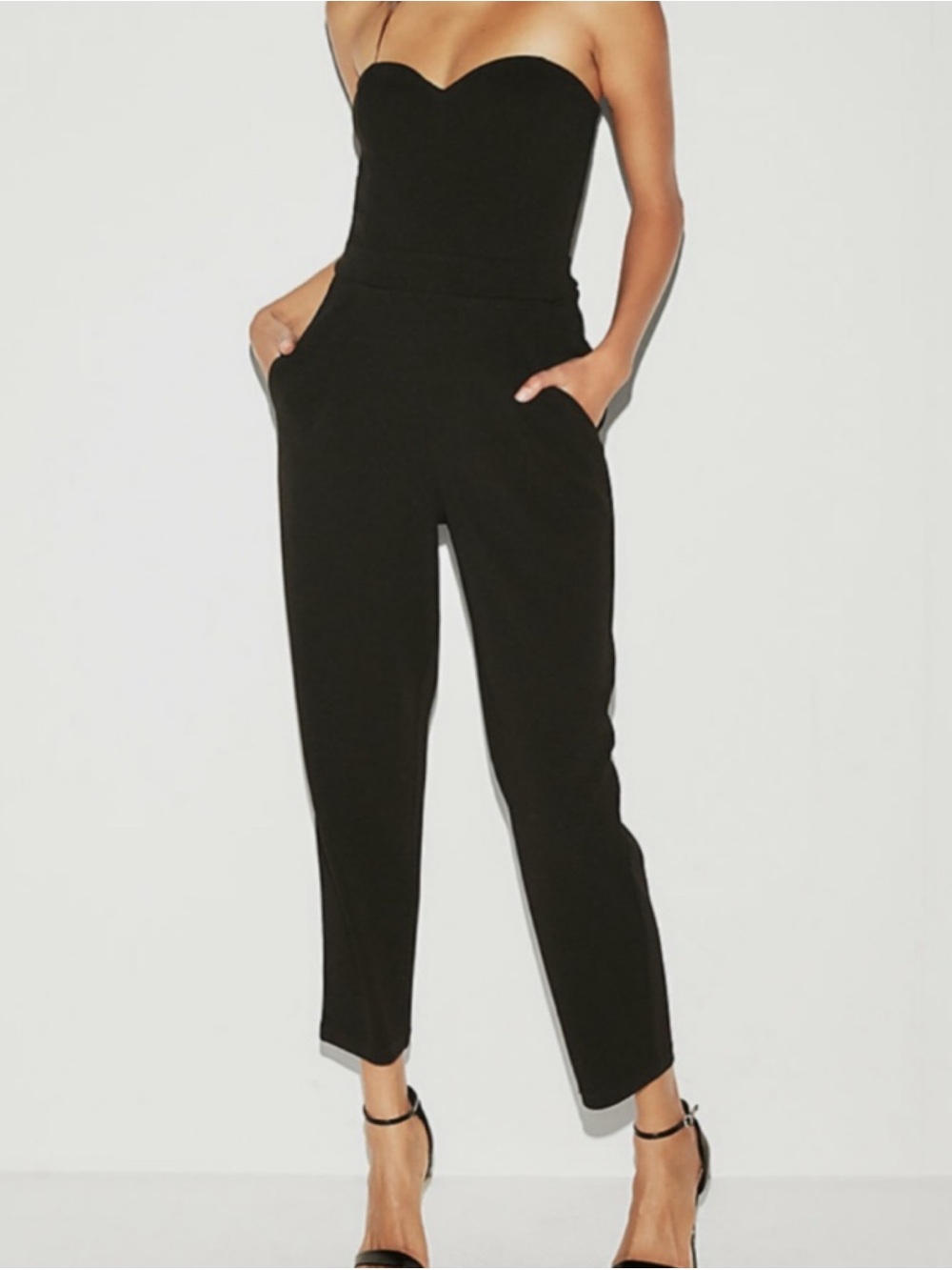 Express Strapless Black Jumpsuit with Sweetheart Neckline